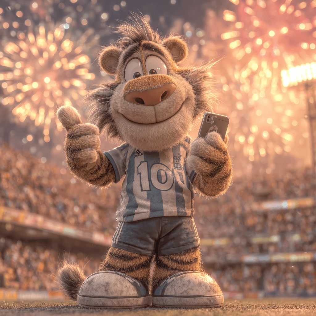 A cheerful cartoon tiger wearing a number 10 t-shirt gives a thumbs up rating to the Grapwin app